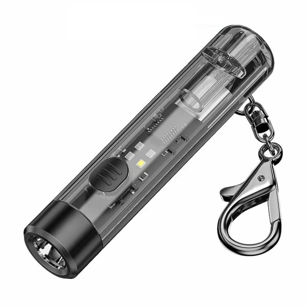 Portable Mini Keychain Flashlight USB Rechargeable 80 Lumen Pocket LED Flashlight with Buckle UV/Red Light Small Flashlight