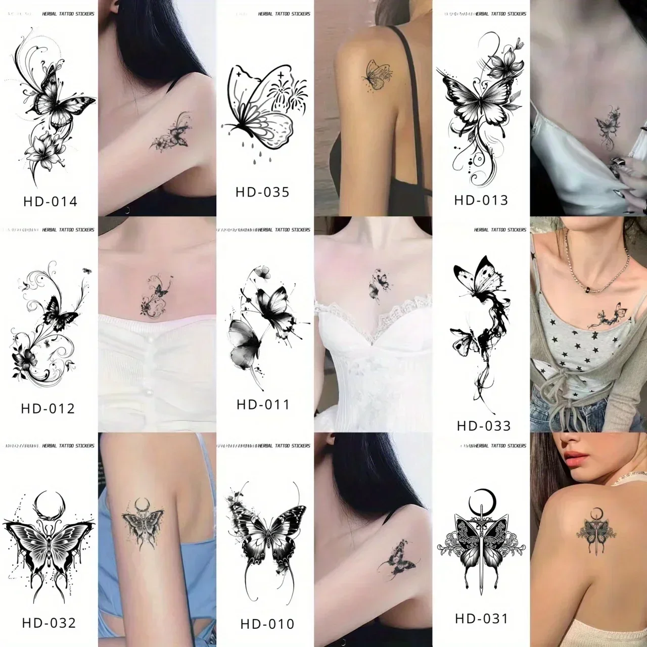 9 tatuajes temporales de mariposa de alta gama, pegatinas de clavícula de brazo impermeables femeninas para fiestas, festivales y bodas