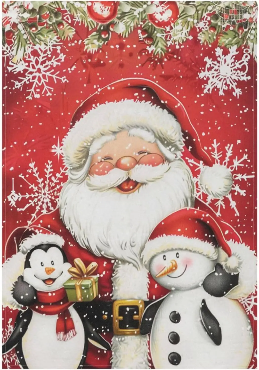 Pfrewn Christmas Santa Claus Snowman Garden Flag 28x40 Double Sided Penguin Snowflake Bell House Yard Flags Welcome Winter Outdo