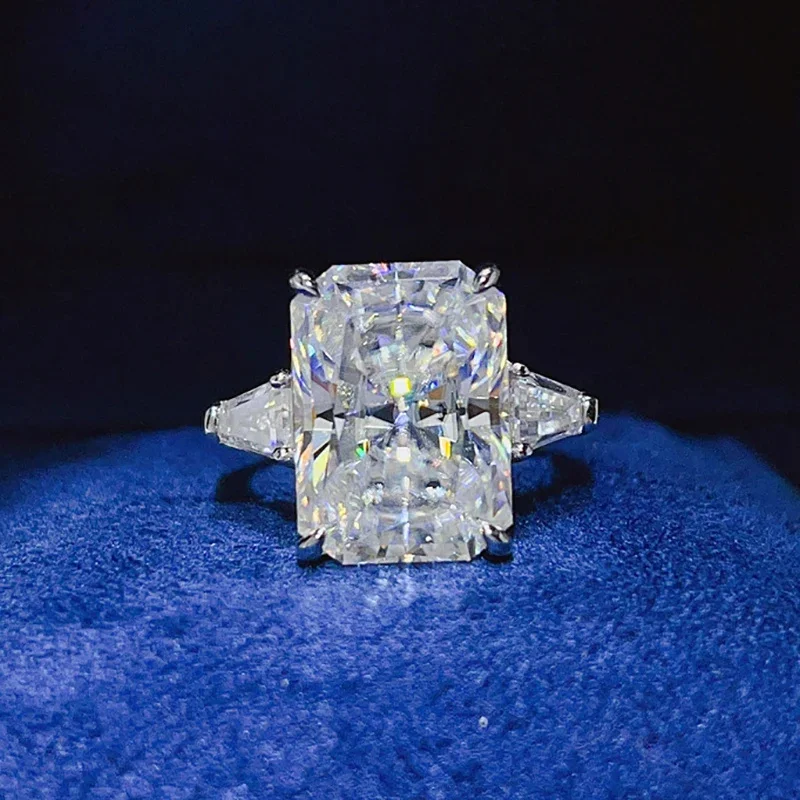 

5/10CT Radiant/Emerald Cut Full Moissanite Rings S925 Silver Baguette 3-Stone Women Men Wedding Band Jewelry Anillos De Prata