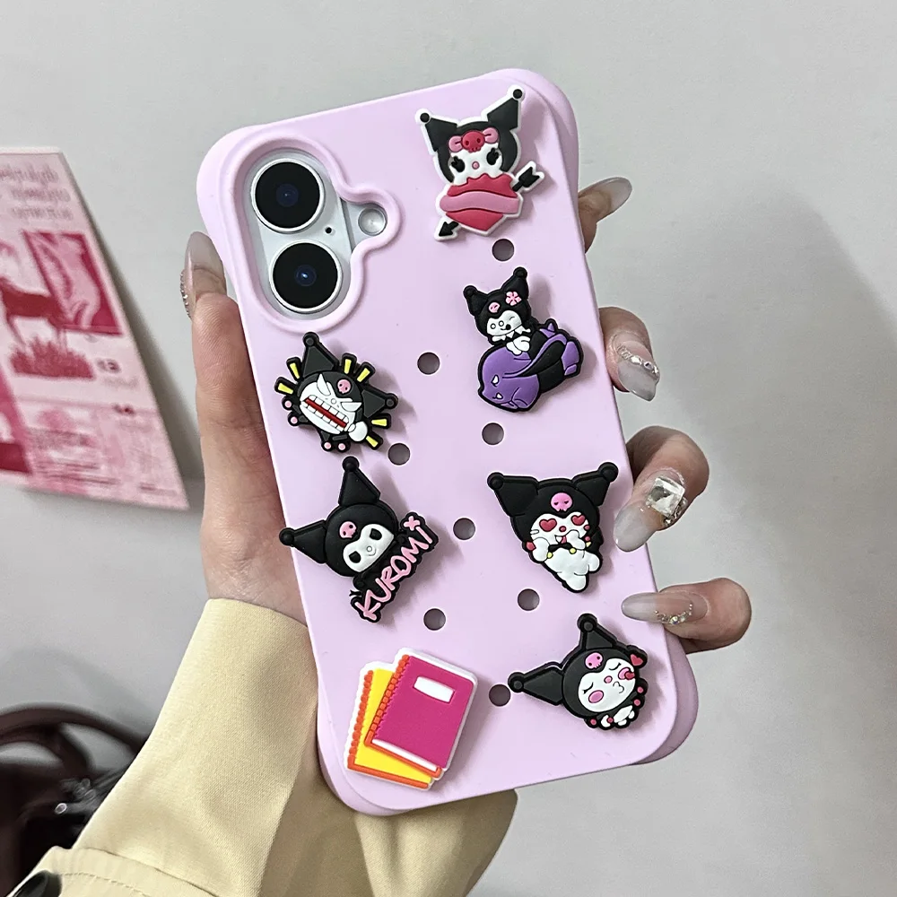 

DIY Kuromi Stitch Hello Kitty Silicone Phone Case For iPhone 16 14 15 Plus 12 13 Pro Max Shockproof Protective Solid Color Cover