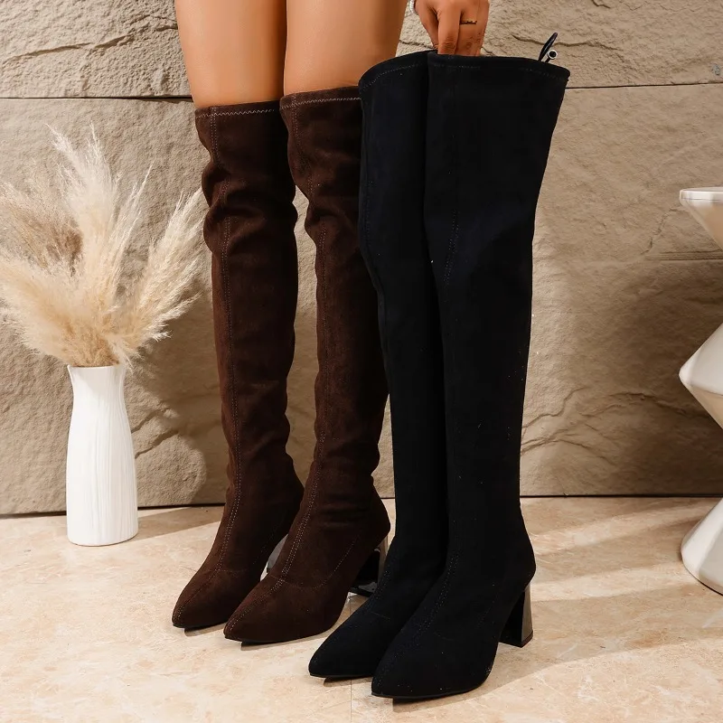

Women Boots Winter Black Over The Knee Boots 2025 New Comfort High Heels Shoes Fashion Warm Lace Up Long tube square heel Boots