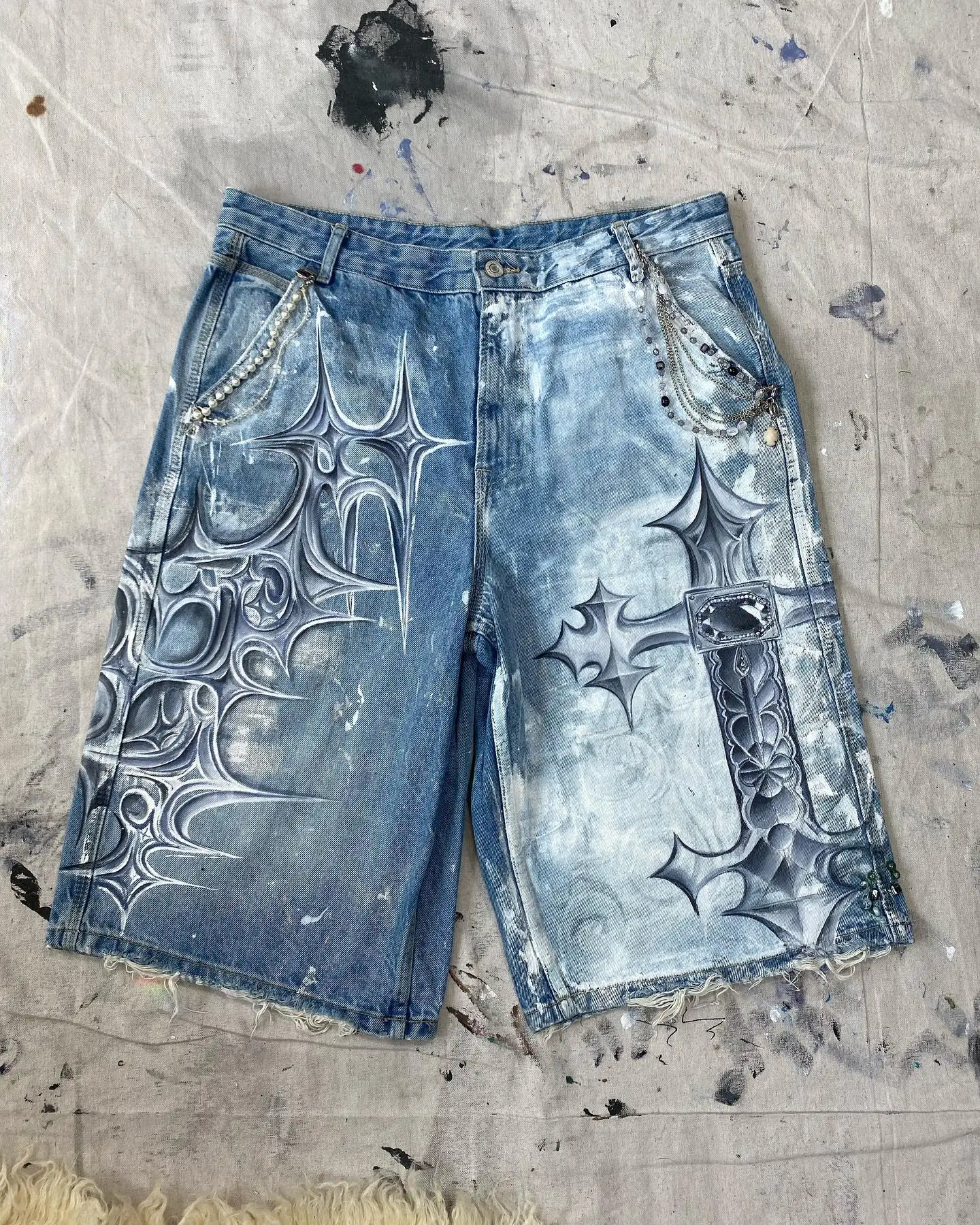 Homens e mulheres verão personalidade diária impresso baggy denim shorts moda versátil casual shorts de cintura alta shorts de ginásio