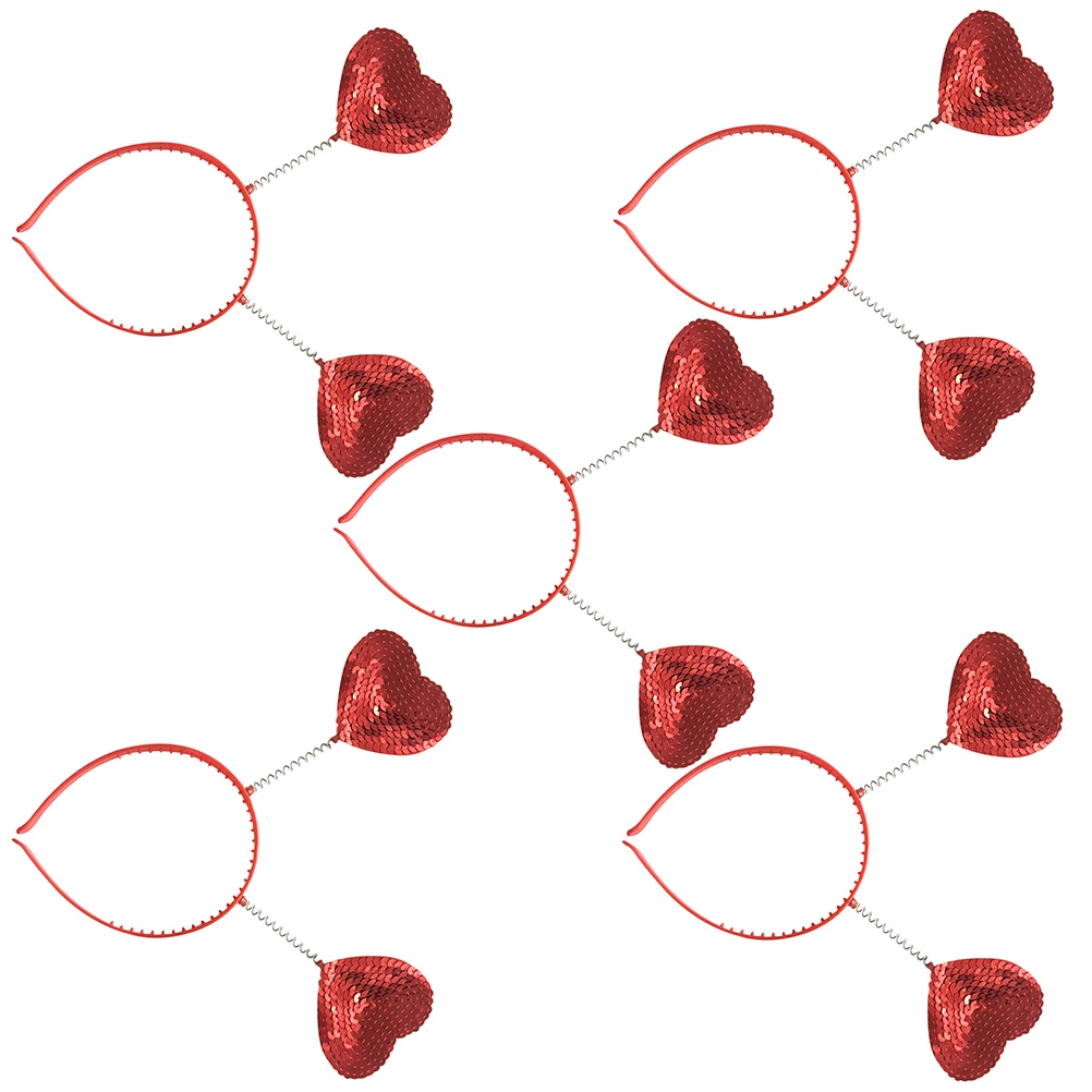 

5 Pcs Heart Shaped Hair Hoops Sequin Red Valentines Day Headb s Women Love Shaped Girl Hair Accessories Lightweight Comfortable