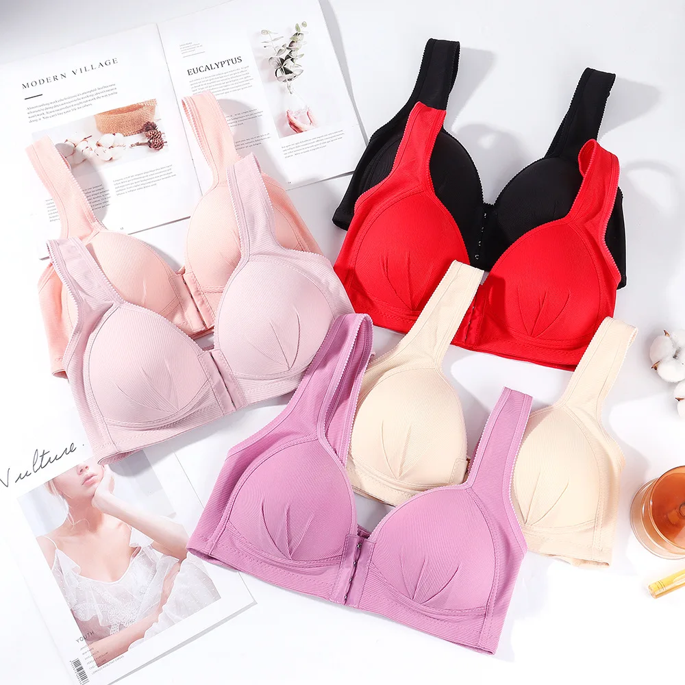 

Woman 36-46 Middle Aged Bras for Women Front-Close Bralette Girls Everyday Wear Seamless Brassiere Wireless Push Up Bra