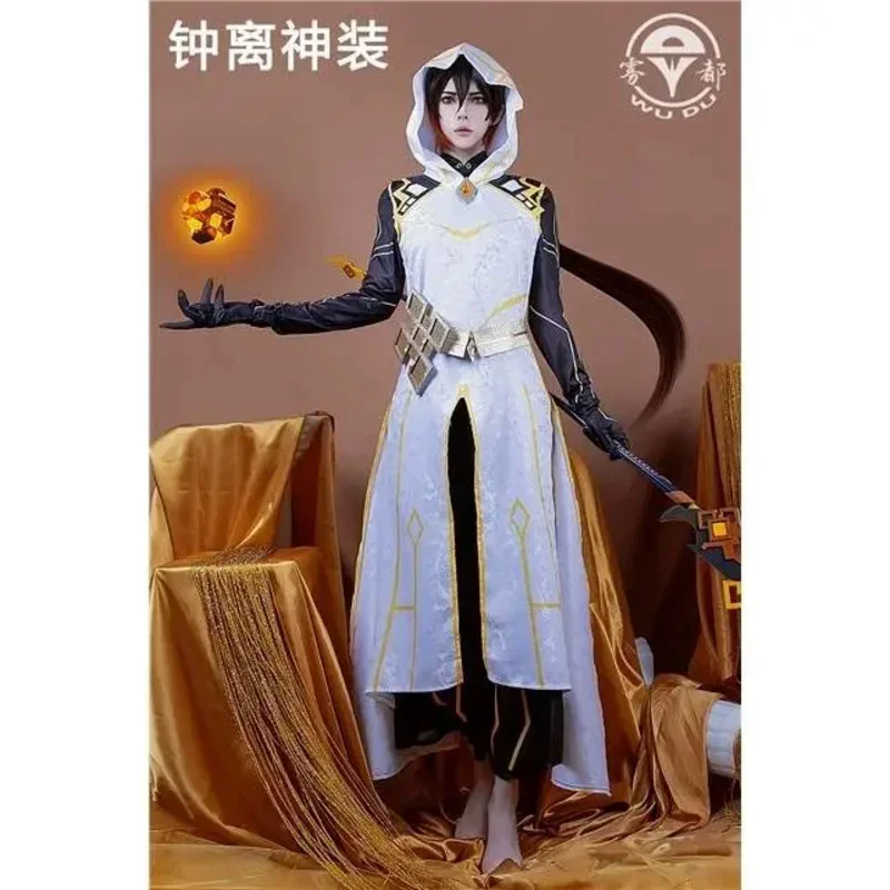 Genshin Impact Morax Zhong Li Cosplay Costumes pour femmes, perruque moussée combinée, uniforme de fête, personnage d'anime, jeu, Halloween