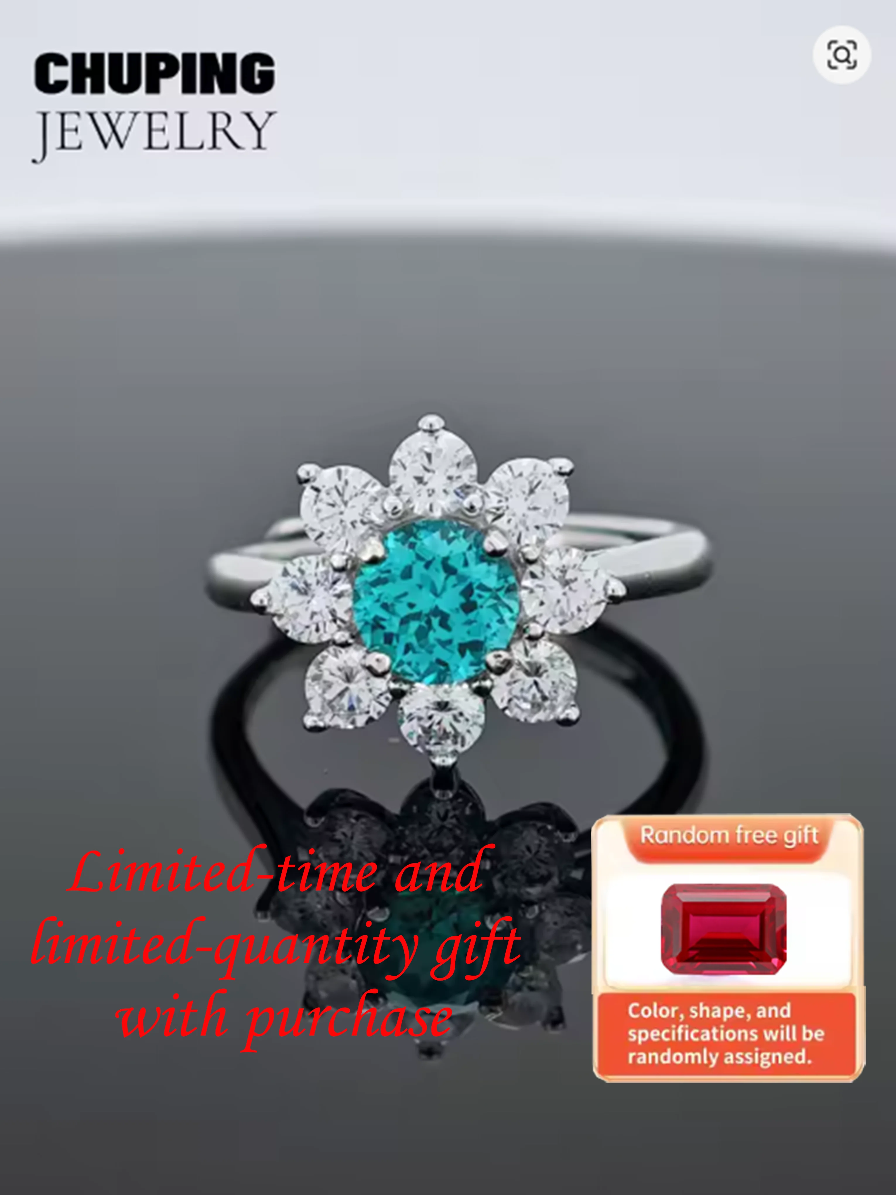 

Chu Ping Fine Jewelry Lab Параиба, сапфир и рубин, круглая огранка, 6 мм, S925, кольцо в форме подсолнуха, элегантное, подходит для вечеринки