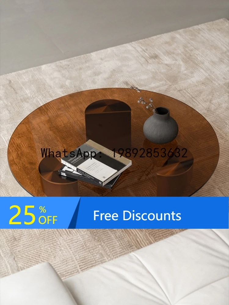 

YFY Coffee Table Living Room 2025 New Model Home Italian Style Floating Coffee Table Modern Small Apartment Round Glass