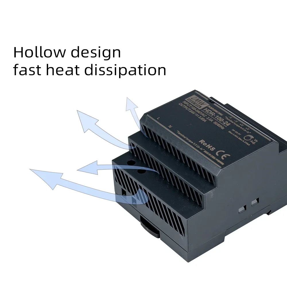 Switching Power Supply HDR-Series 15W 30W 60W 100W AC-DC 5V 12V 15V 24V 48V Ultra Slim Step Shape DIN Rail Switch Power Supply