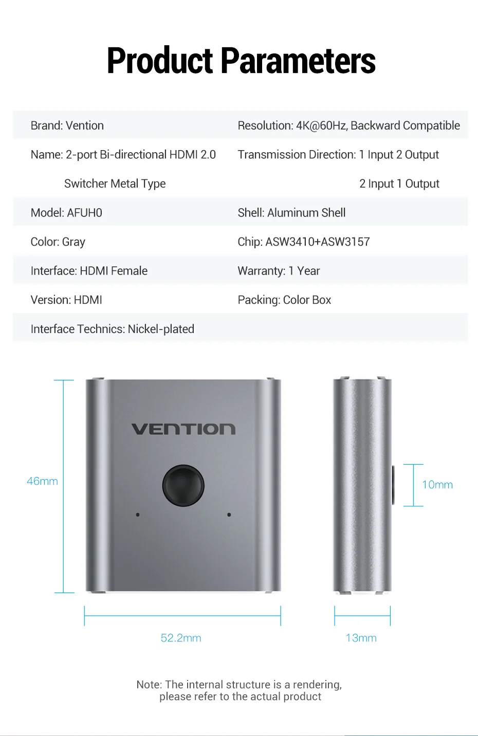 Vention HDMI Switcher 4K 60Hz Bi-Direction 2.0 HDMI Switch 1x2/2x1 Adapter für PS4/5 Xiaomi TV Box 8K HDMI 2.1 Splitter – Detail 14