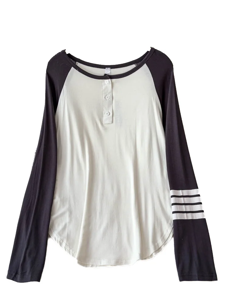 2025 Spring and Autumn New Korean Version Loose Button Round Neck Long Sleeve Shirt Women's Design Sense Color Matching Top