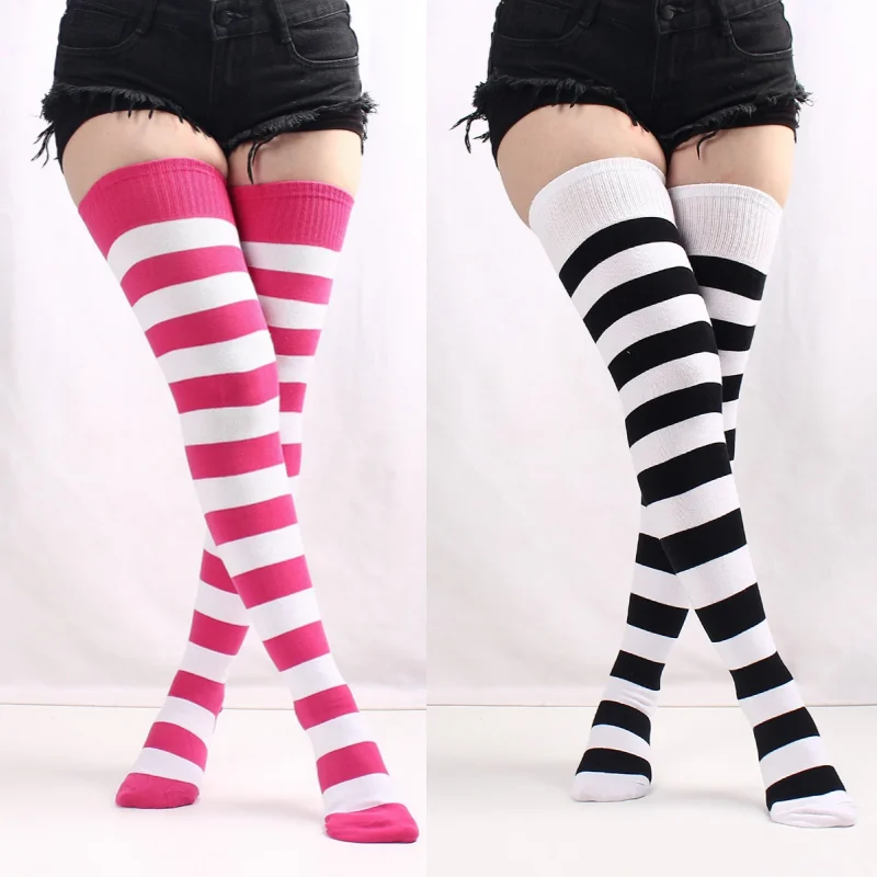 1 Pair Women‘s Over The Knee Socks Combed Cotton Thigh High Socks Plus Size Long Loose Fit Striped Fashion Casual Daily Wear image 5