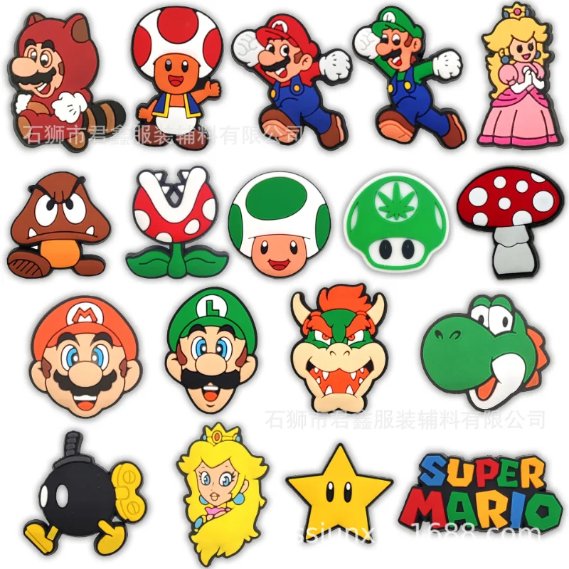 1Pcs Super Mario Bros DIY Cartoon Shoe Buckle Wholesale Anime Figure Accessories Croc Charms Jibz Slippers Decorations