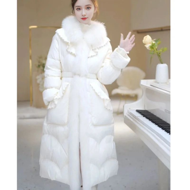 

New Parkas Year's Battle Robe True Fox Fur Fashion Light Luxury 2025 New Outwear Women's Winter Slimming Long Style Trench Coat