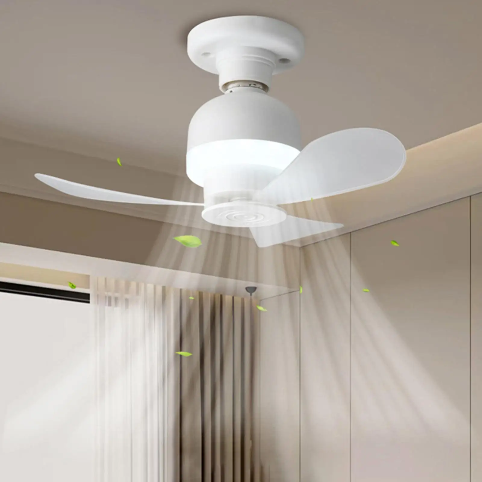 E27 Ceiling Fan with Light 28cm Quiet Blower LED Fan Lamp 2-in-1 Easy Install Kitchen Bedroom Living Room Balcony Mini Fan Light