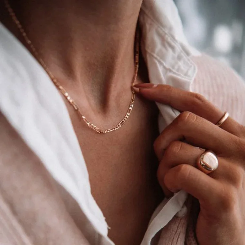 سلسلة فيجارو 2-12 ملم للرجال والنساء، سلسلة ربط كوبية من الفضة الإسترليني عيار 925، قلادة معدنية صلبة باللون الذهبي، ياقة أساسية بسيطة للجنسين #3