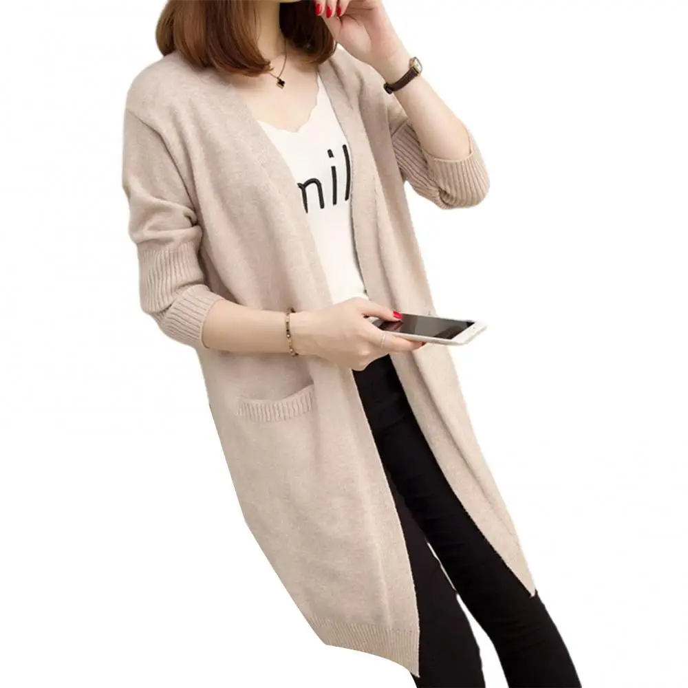 Mid-length Cardigan Sweater Women Long-sleeved Jacket Autumn Winter 2024 Women\'s solid color Large Size Cardigan Sweaters