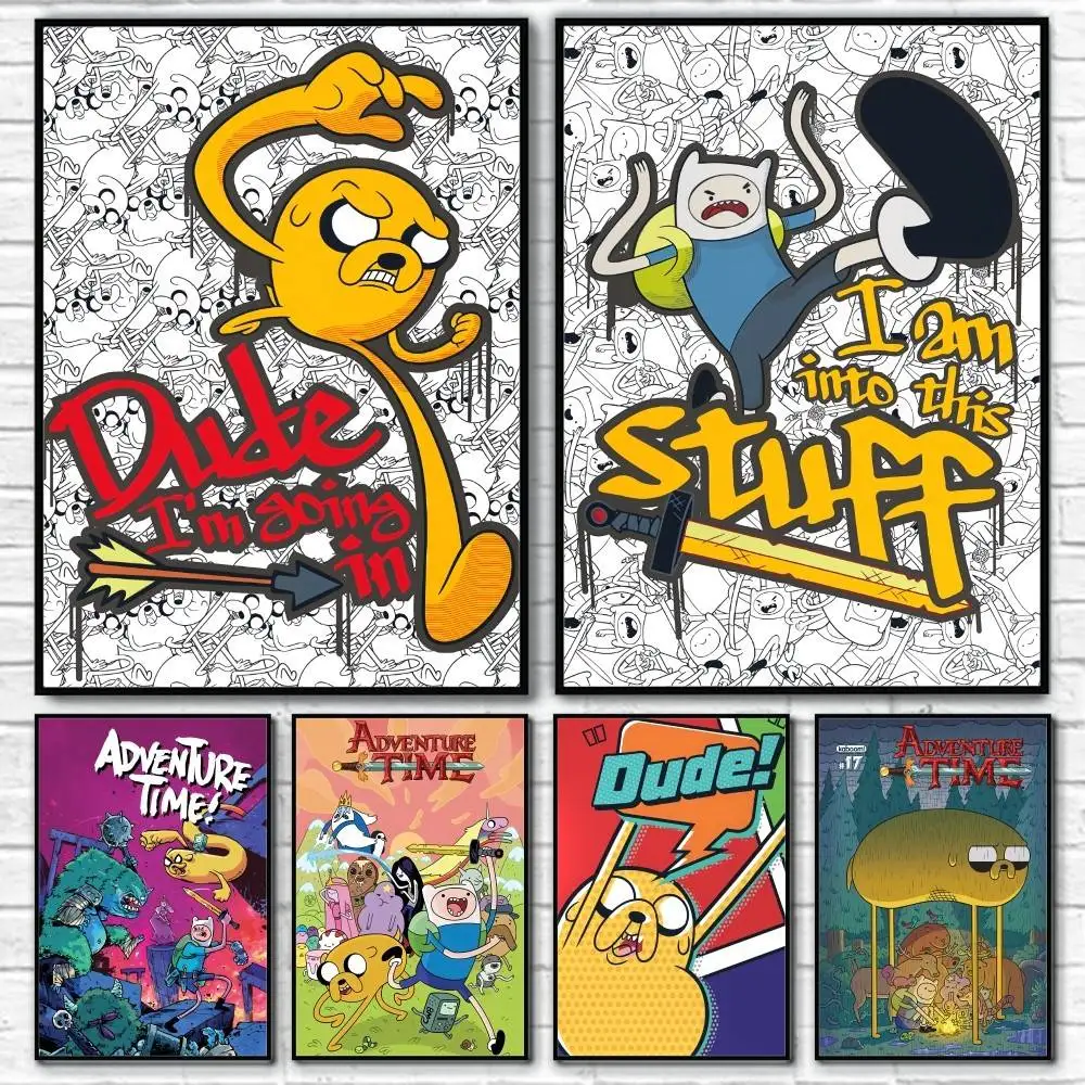 

Cartoon A-Adventure Time Funny Poster Sticky Wall Art Printing Waterproof Home Living Bed Room Bar Aesthetic Decor