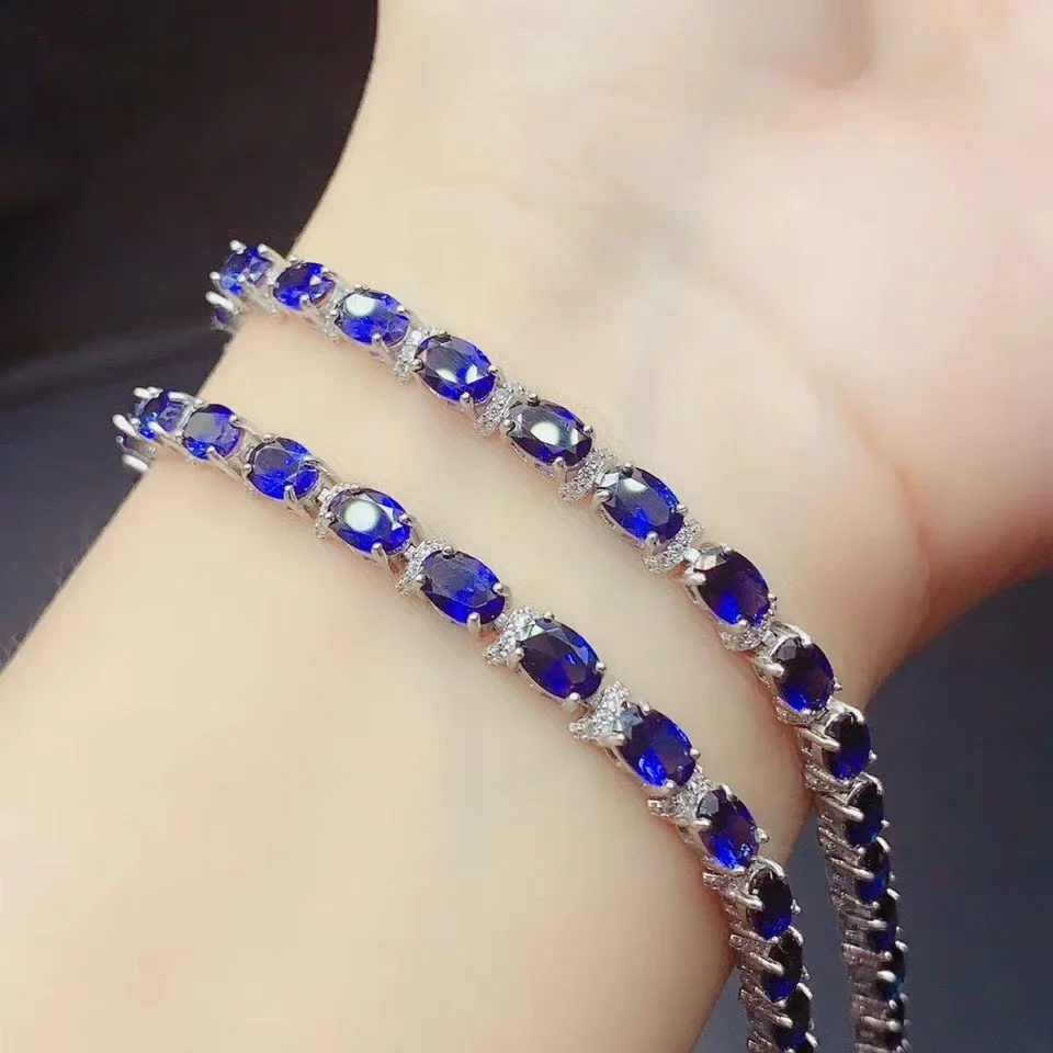 Natural Sapphire Bracelet 925 Sterling Silver Blue Sapphire Bracelet Women\'s High Wedding Jewelry