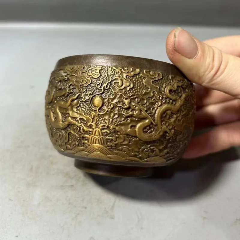 

Antique Pure Copper Pulp-Coated Dragon Pattern Cylinder New Retro Creative Personal Household Living Room Office Ashtray Luxury