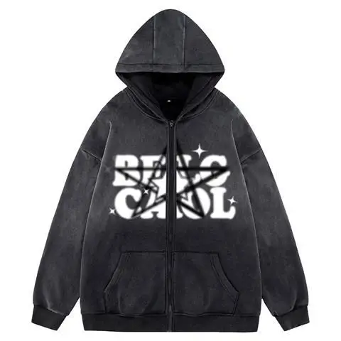 Hoodie zipper Sweatshirt Jacket Men Women Streetwear Print Distressed Fleece Zipper Hooded Coats Unisex Cotton Gothic Jackets