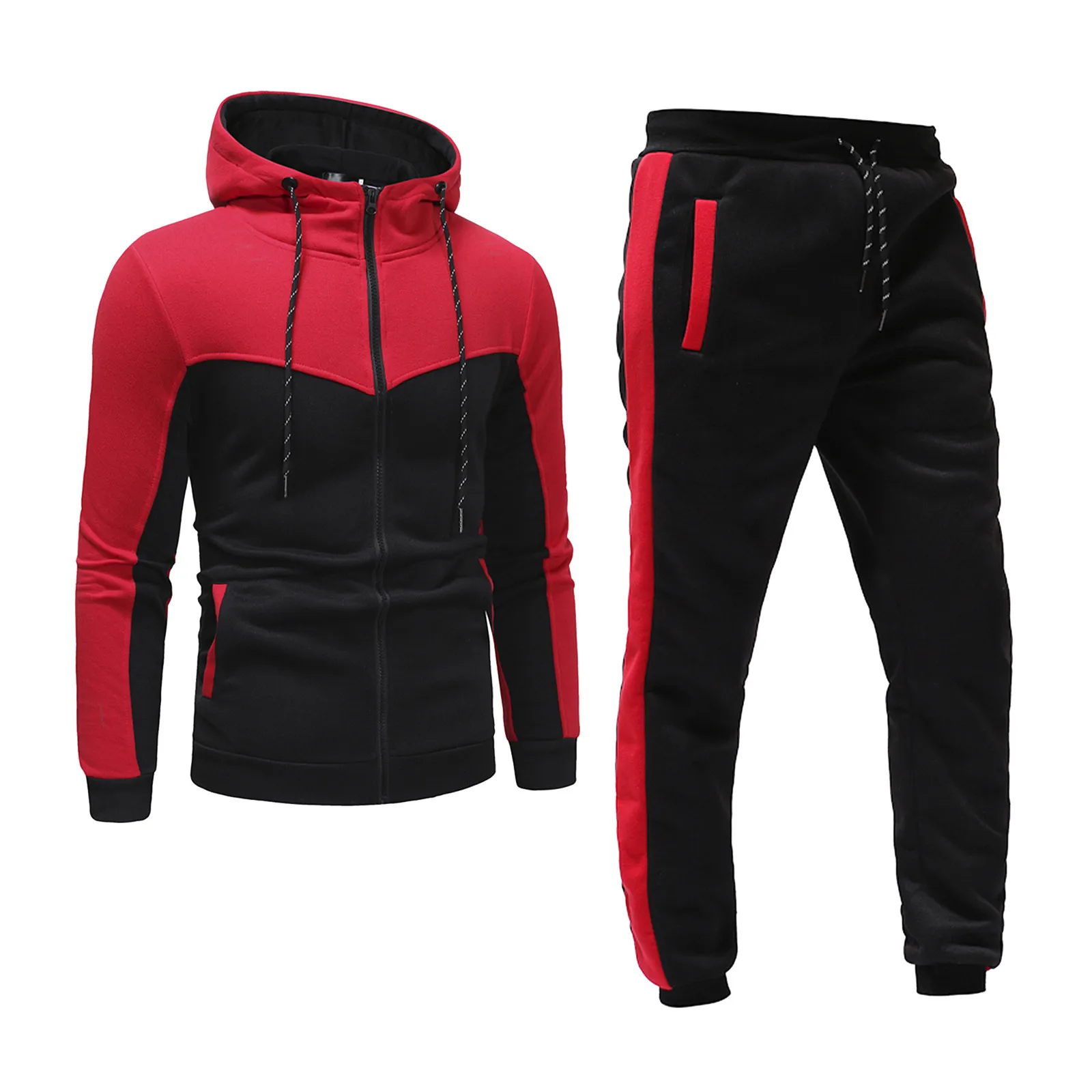 

Men'S Suit Zipper Sweatshirt Suit Men Fashion Suit Solid Color Multi-Color Splicing Sports Leisure Fitness Commuting Comfortable