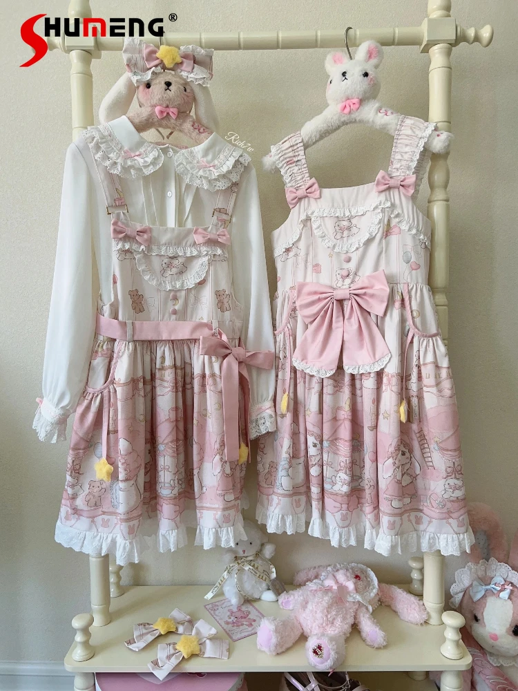 

Original Pink Lolita Strap Dress Summer New 2025 Japanese Soft Girl Kawaii Cartoon Print Mini Party Dress Lolita Lo Daily Dress