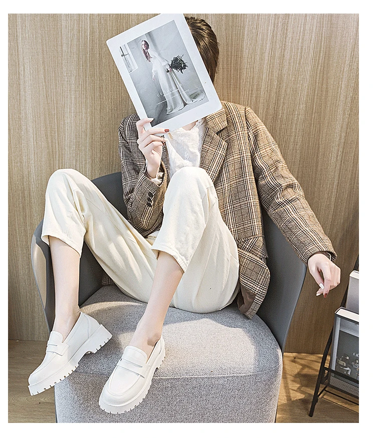 er Fashion Flats Shoes LargeSpring Autumn Women Fashion Platform Black Flats Winter Leather Classic Casual little white shoes