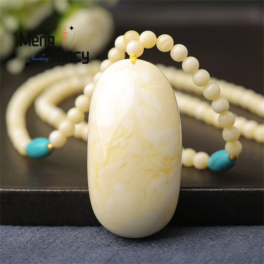 

White Amber Pendant Necklace, Chicken Oil, Yellow Amber, White Honey Sweater Chain For Men And Women Popular Exquisite Elegant