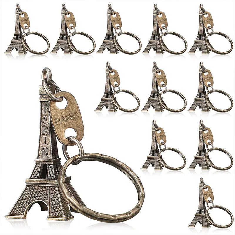 30 pçs 3 cores torre eiffel chaveiro carro motocicleta chaveiro altura metal modelo criativo chaveiro para presente de natal