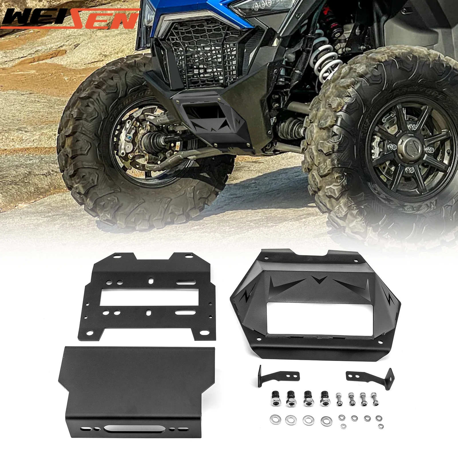 For 2022+ Polaris RZR Turbo R/Turbo R 4/Pro R/Pro R 4 UTV Hidden Winch Mounting Bracket/Plate with Metal Cover Panel Accessories