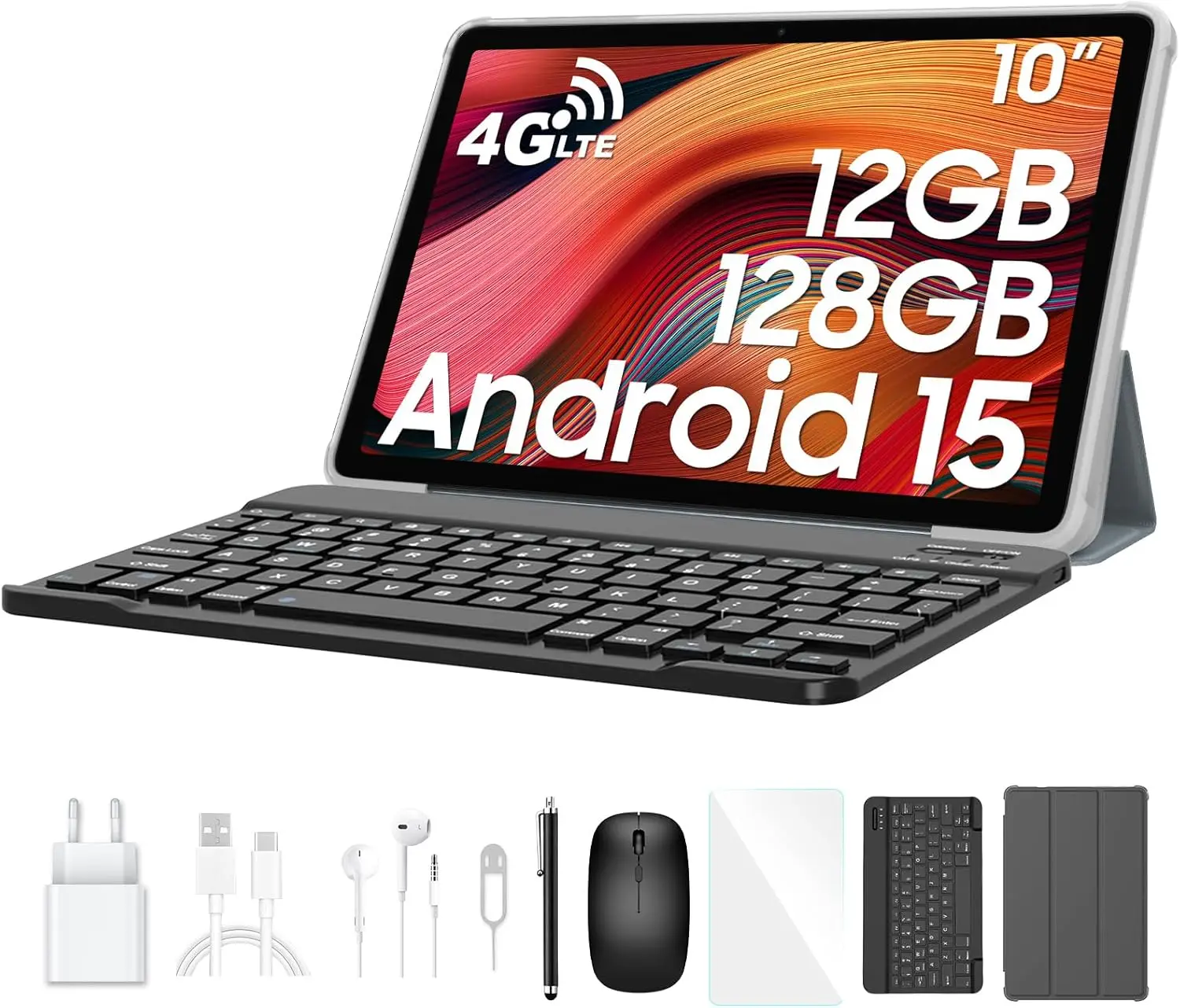 Blackview Tab60 Pro Android 15 10,1-дюймовый планшет 4G LTE 24 ГБ (8 + 16 ОЗУ 128 ГБ ПЗУ (2 ТБ TF) Сенсорный планшетный ПК с клавиатурой и мышью