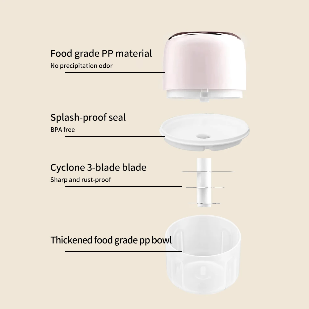 Electric Mini Garlic Machine with Safety Function, Vegetable Chopper, Portable Small Food, 100ml USB