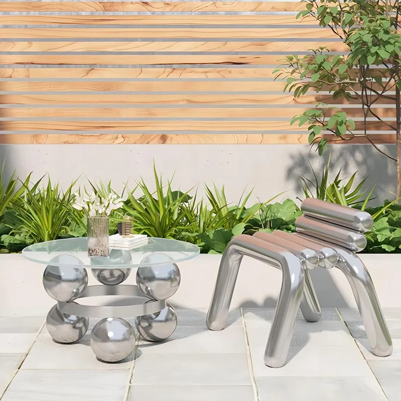 

Internet celebrity stainless steel chair light luxury creative simple stool small apartment glass coffee table leisure chair