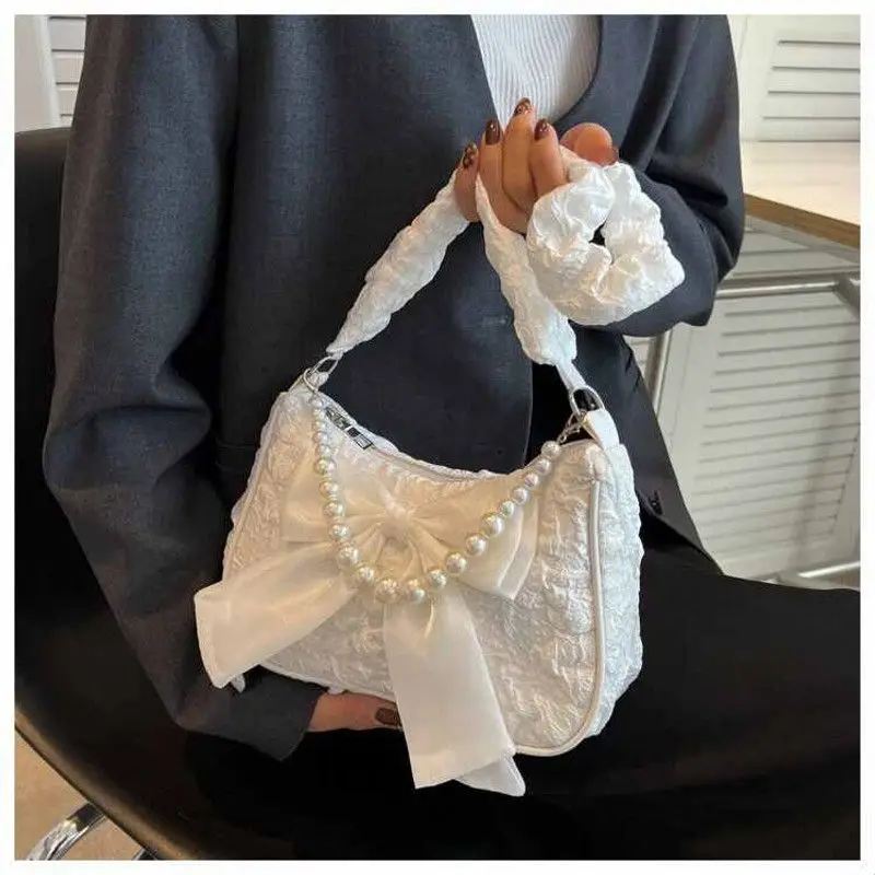 Bolso de Mujer con Textura de Encaje Plegado, Estilo Coreano Simple, Casual, Chic Urbano, para Uso Diario