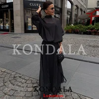 KONDALA Vintage Polka Dot Women Sets Chiffon Bow Tie Loose Blouses Loose Long Skirts Fashion 2026 Spring Summer Holiday Suits - Image 5