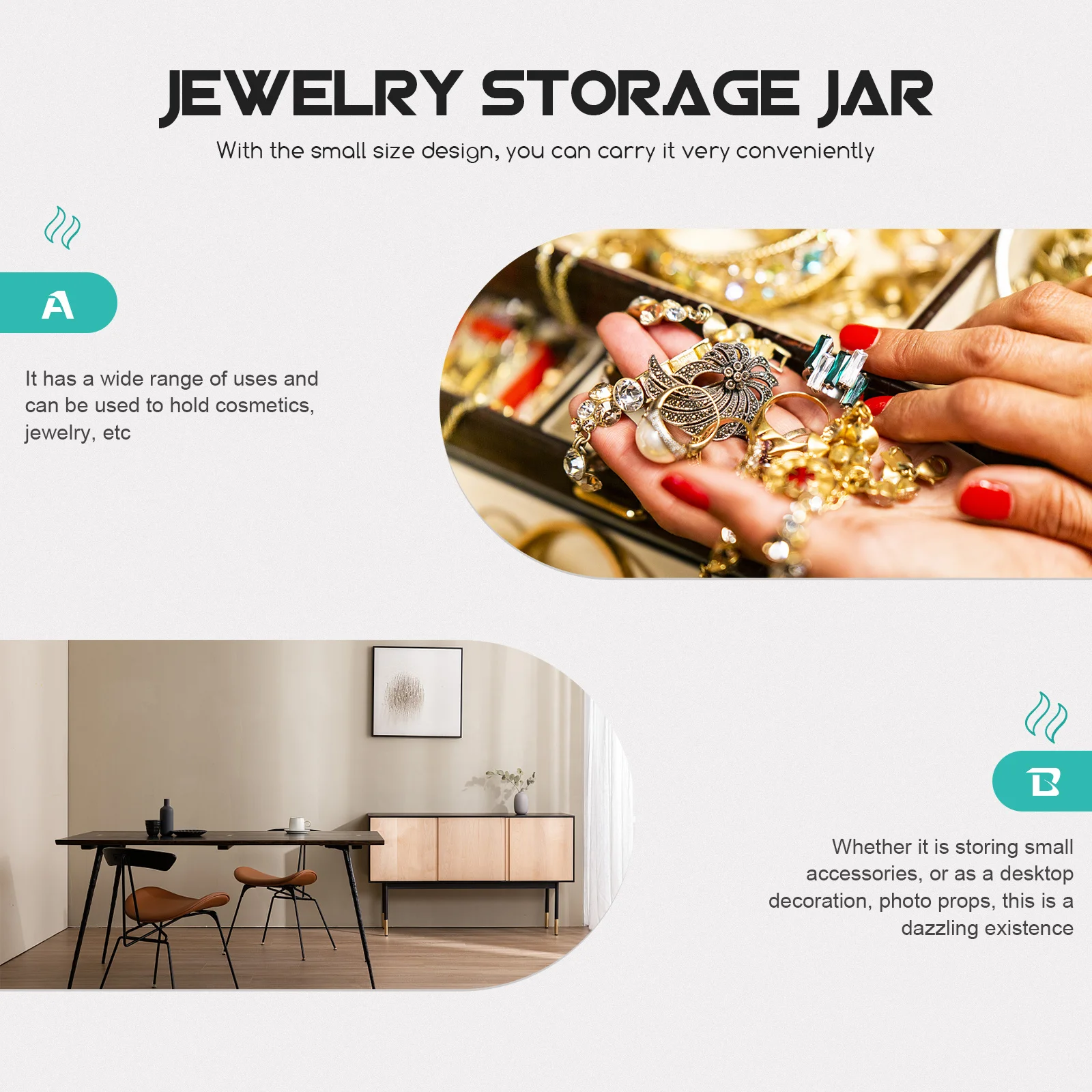 

1Pcs Candy Jewelry Storage Jar Fine Workmanship Embossed Pattern Glass Storage Box for Women Jewelry Organizer