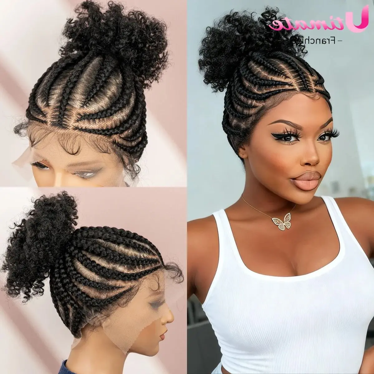 

Плетеные парики для чернокожих женщин Плетеный пучок Cornrow Buns Braids Wig с детскими волосами 6-дюймовый короткий синтетический парик с полной кружевной косой