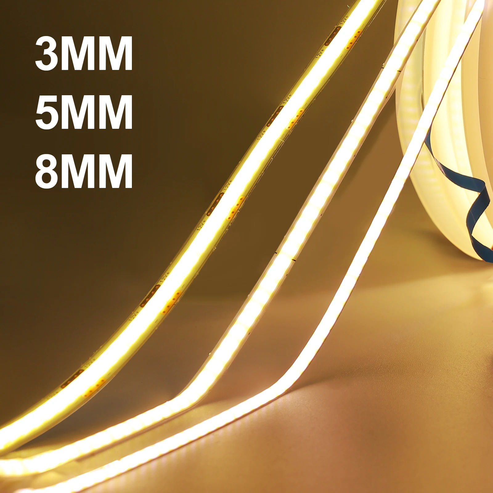 12V 320LEDs/M COB Strip 3MM 5MM 8MM Width Fexible FOB LED Light Tape Rope RA90 Dimmable Ribbon Linear Lighting 3000K 4000K 6500K