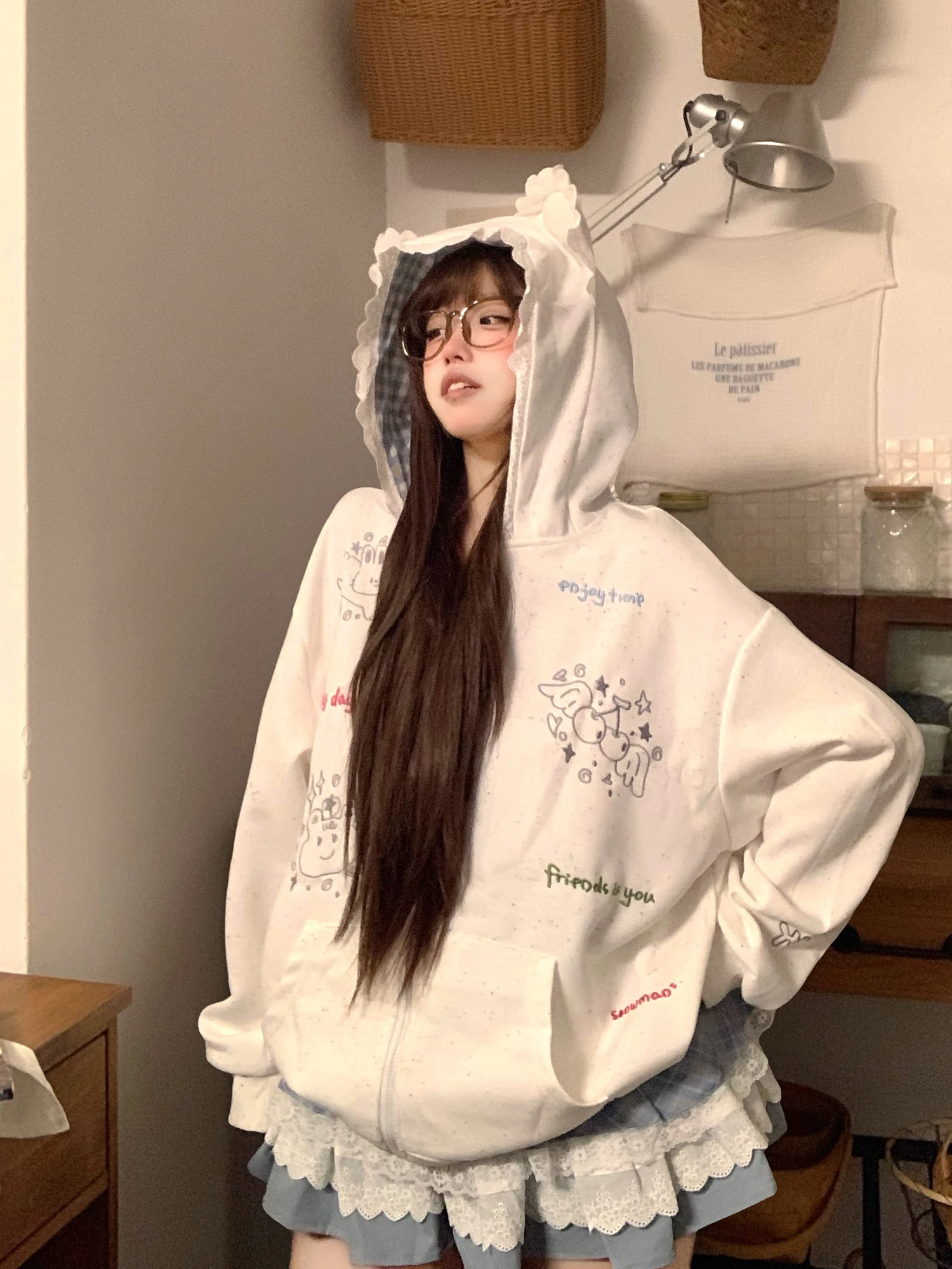 

TUDOU Potato Hoodie Women's Loose Lazy Design Spring Cardigan Jacket Long Sleeve Cotton Polyester Blend B-Class Safety