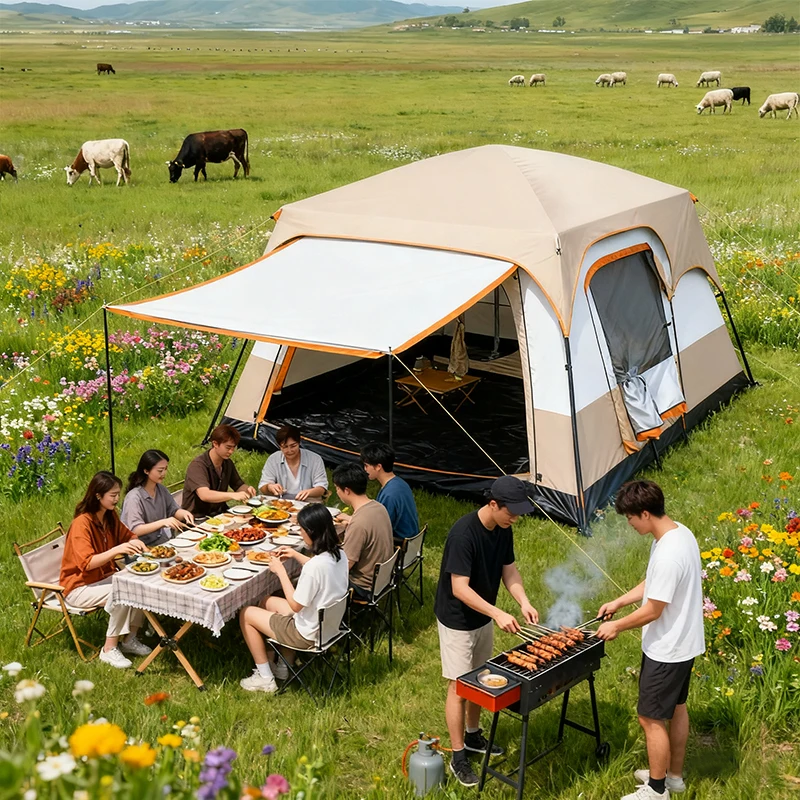 Tienda de campaña grande Space5-8 personas, tienda de campaña impermeable para mochilero, doble capa, senderismo al aire libre, supervivencia, tienda turística Bushcraft