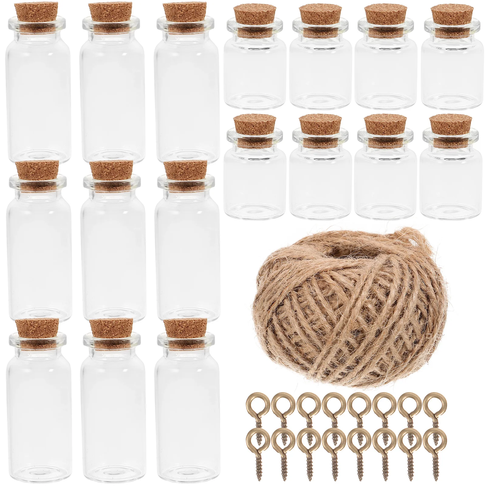

1 set Mini Glass Wishing Bottles Cork Stoppers Thick Sturdy Diy Decoration Storage Party Wedding Crafts Accessories Twine Eye