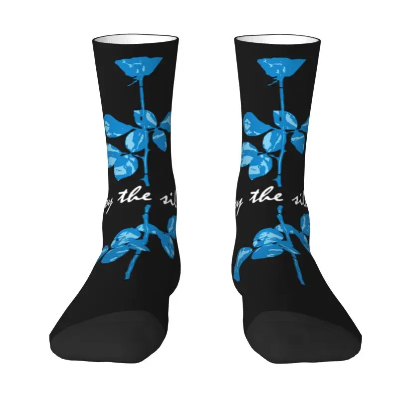 Custom Funny Printed Depeche Cool Mode Blue Socks for Men Women Stretchy Summer Autumn Winter Electronic Music Crew Socks