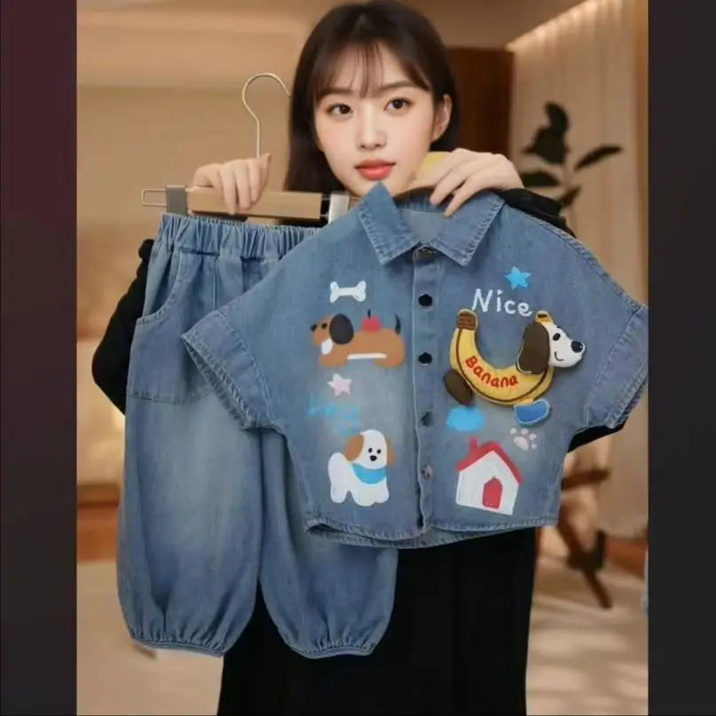 Boys Summer Clothing Set New Fashion Kids Loose Soft Denim Short Sleeve Shirt and Jeans 2-Piece Outfit Casual Children Clothing