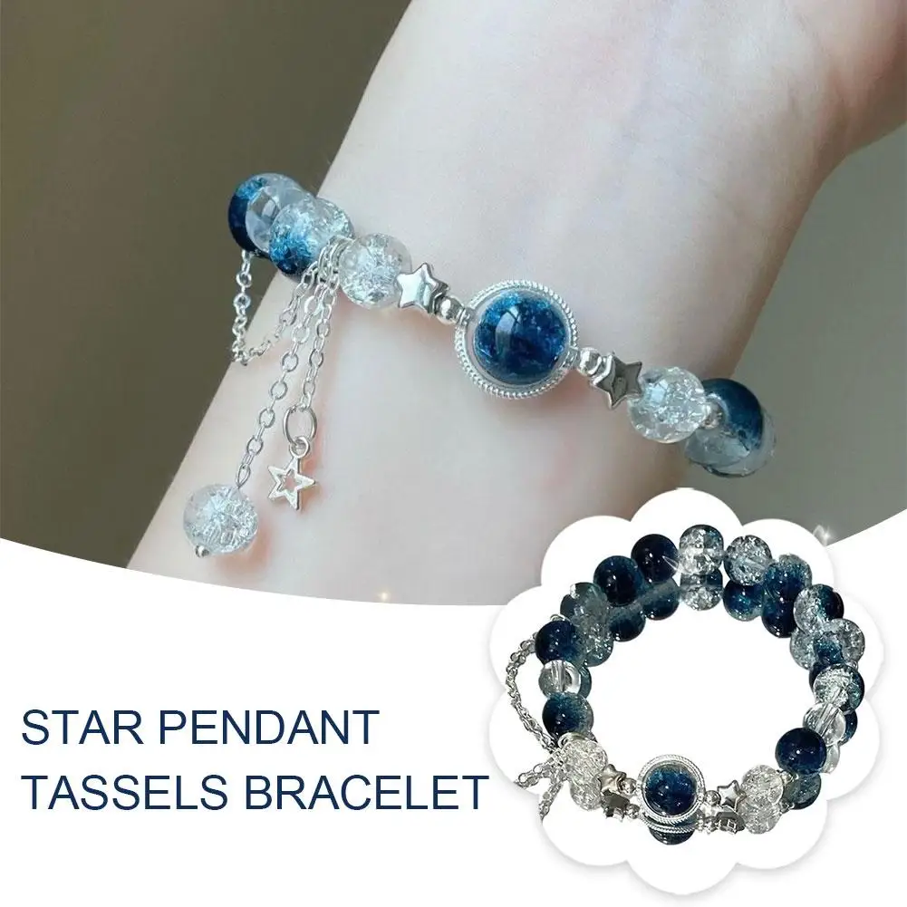 Exquisite Star Pendant Tassels Bracelet Trend Sweet Crystal Beaded Bracelet For Women Girls Fashion Light Luxury Jewelry Gi B5E2