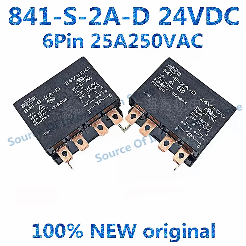 Relay 841-S-2A-D-24VDC, 6Pin, 25A250VAC, 100% New