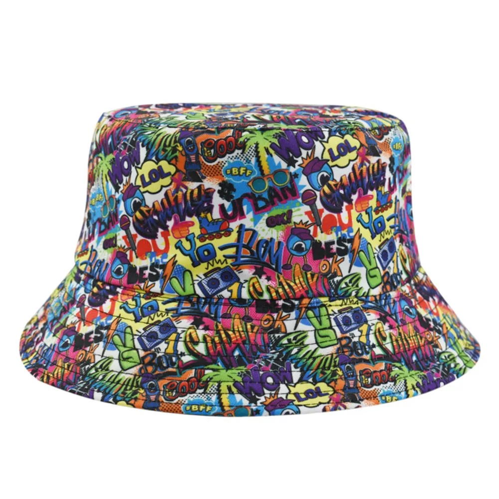 Graffiti Sunscreen Bucket Hats Sun Protection Letter Print Fisherman Hat Foldable Breathable Sunshade Hat Women Men