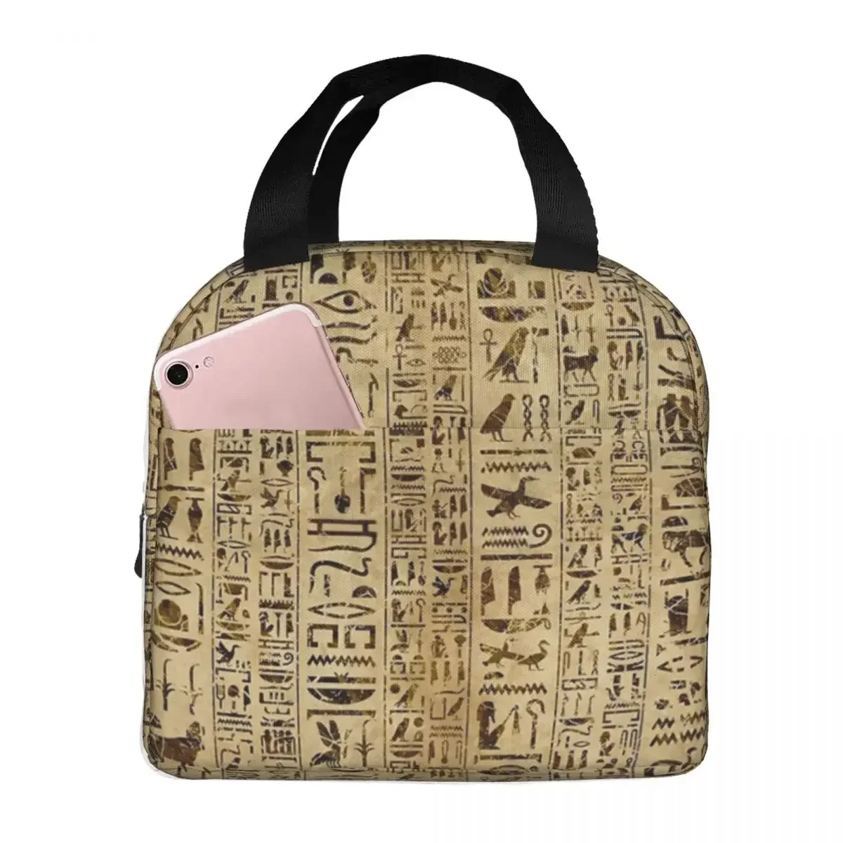 Egyptian Ancient Hieroglyphs On Papyrus Lunch Bags Portable Insulated Canvas Cooler Thermal Picnic Tote for Women Children