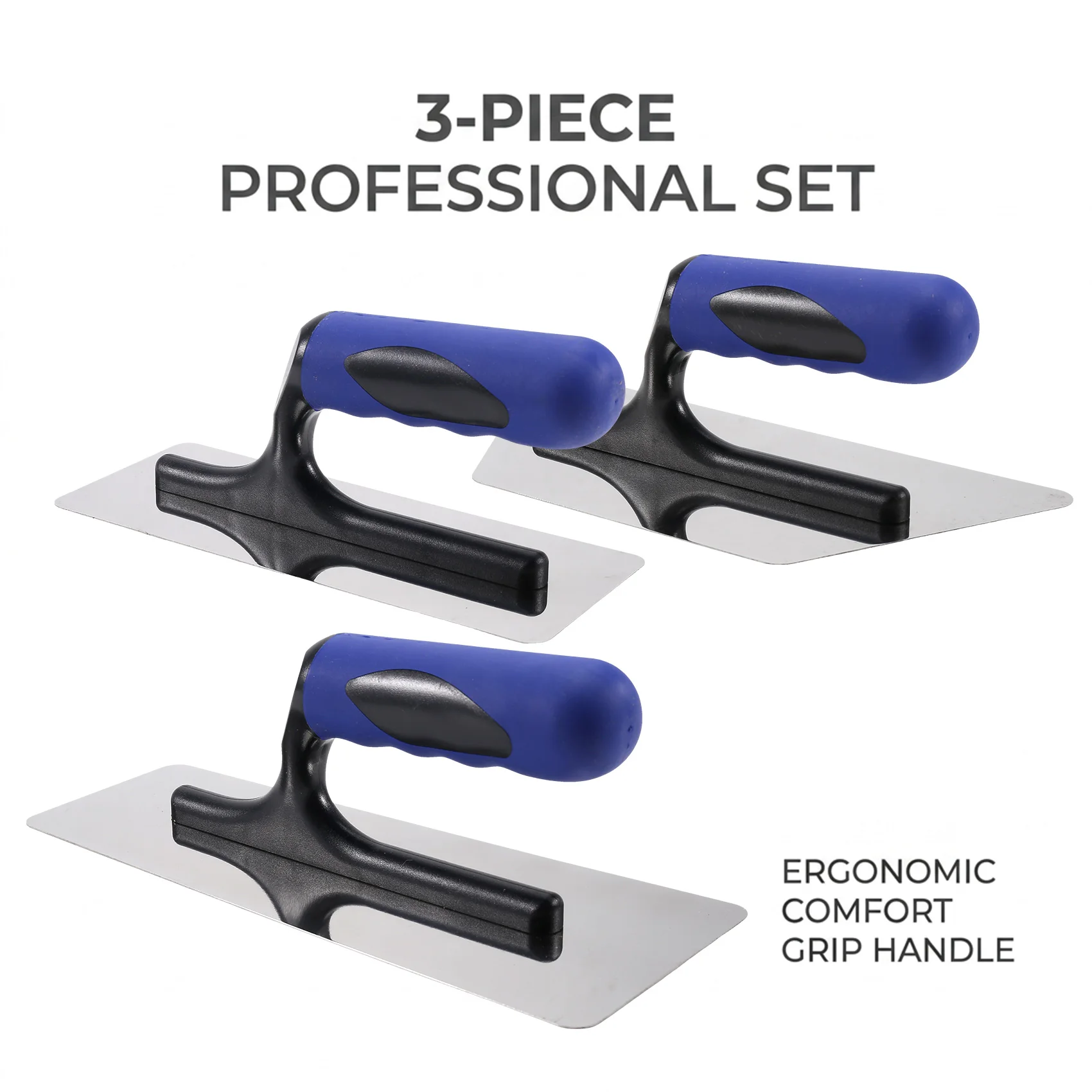 Hot Sale-Venetian Plaster Finishing Trowel Set - 3 Pcs Kit Polished Stainless Steel Trapezoid Blade With Soft Grip, For Drywall