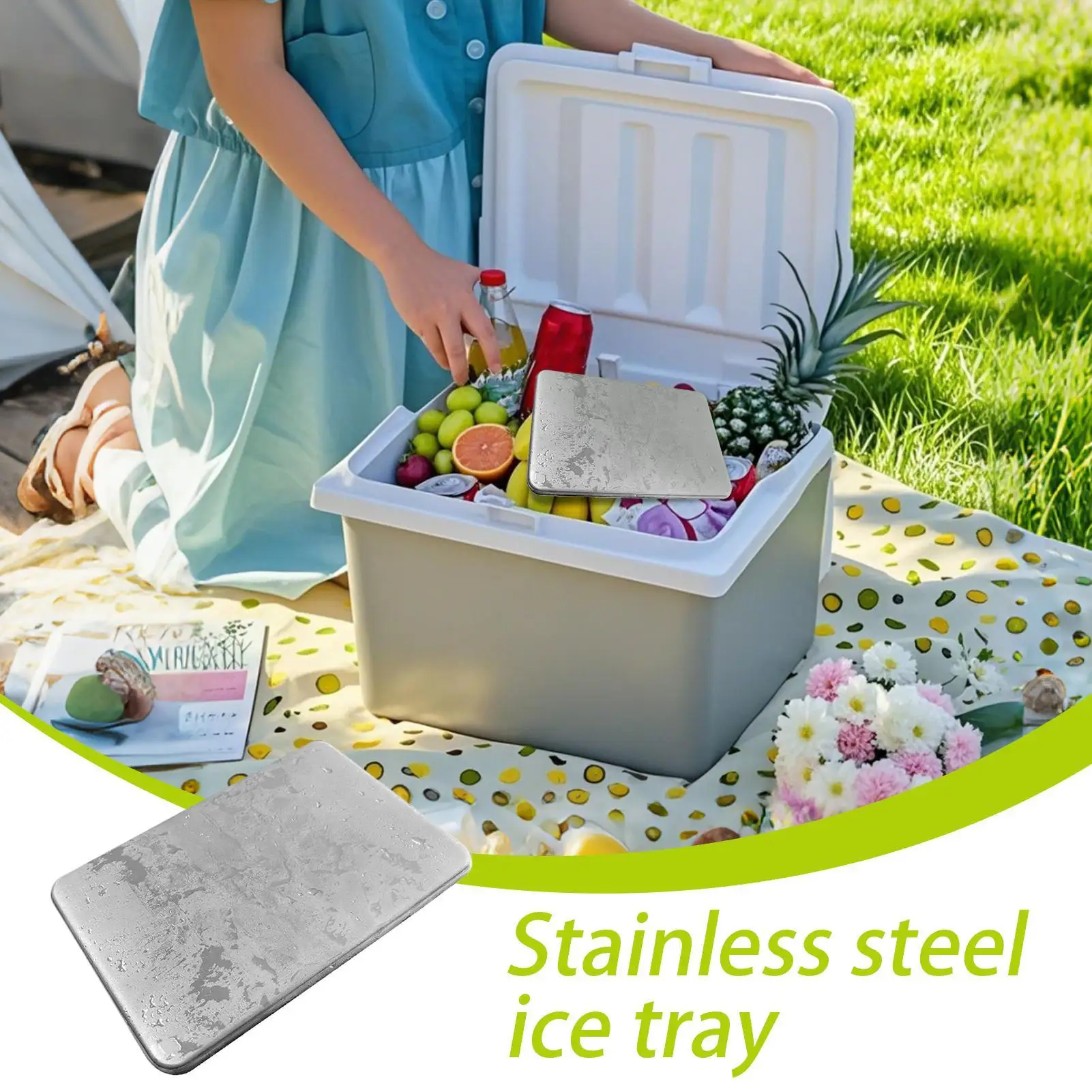 Paquetes de congelador de bandeja de hielo de acero inoxidable para exteriores, sin necesidad de agua, enfriador de larga duración de congelación rápida, verano para picnics y pesca